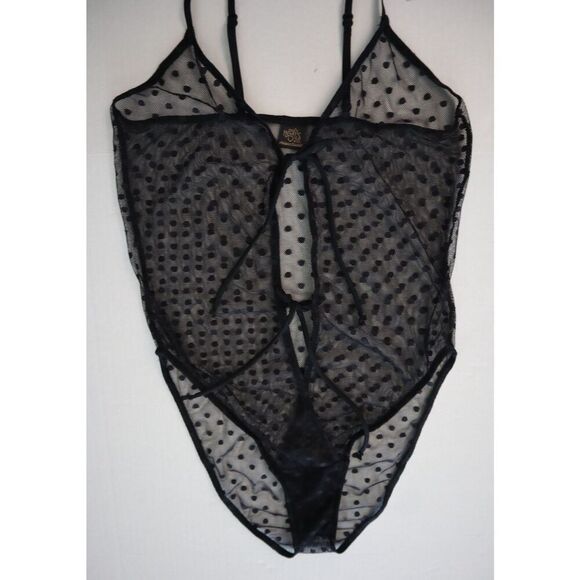 Only Hearts 8938 Women's Sz S Black Sheer Polka Dots Coucou Brigitte Bodysuit - Picture 6 of 7